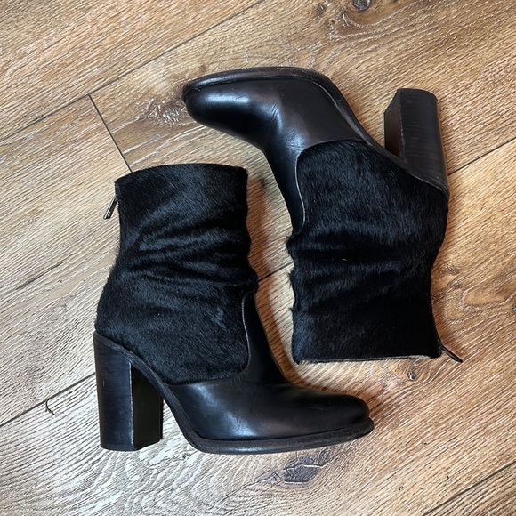 All Saints Black Hessian Pony Hair Two Tone Ankle Boots Size 36/6 - Picture 2 of 8